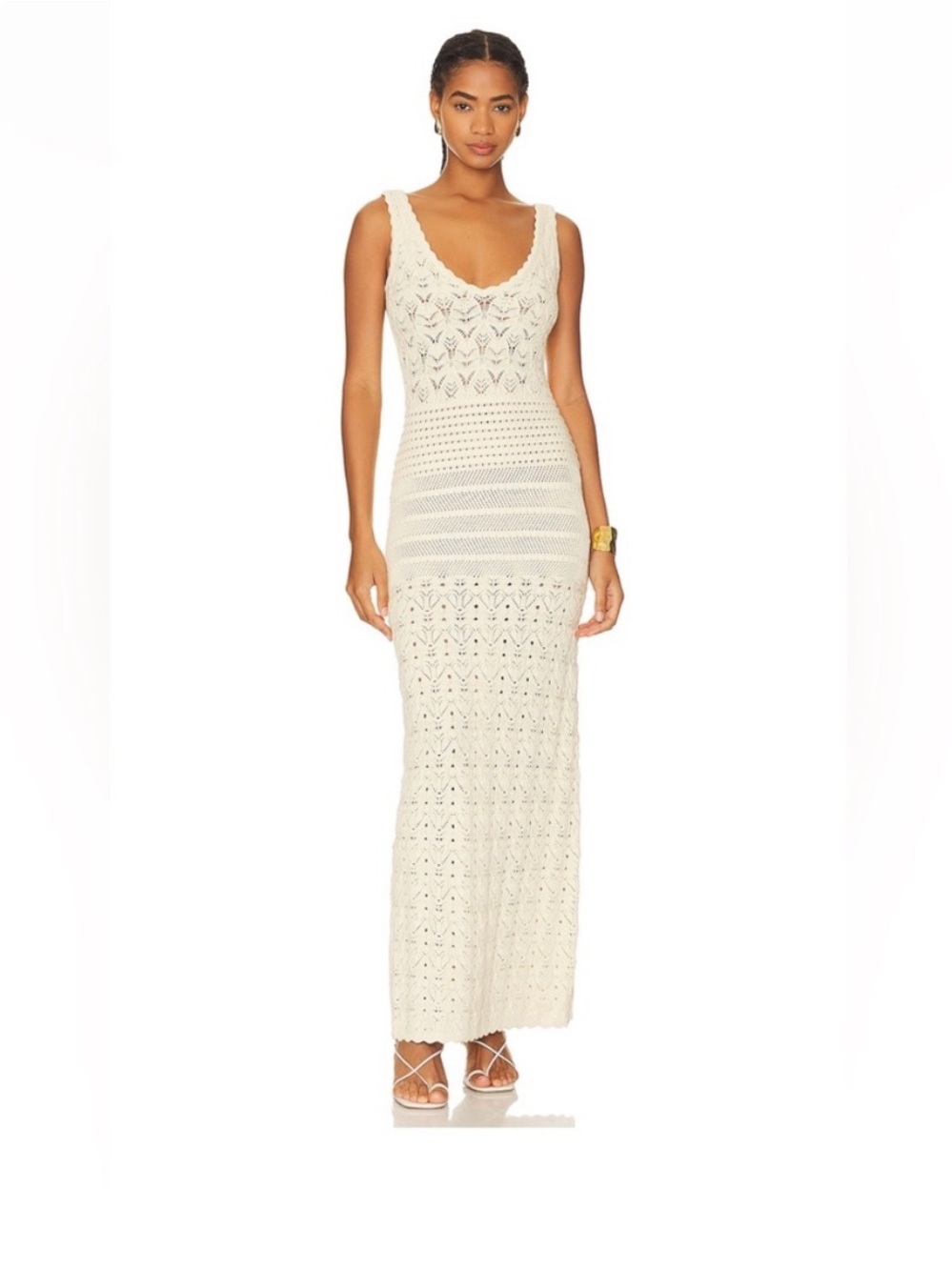 Ronny Kobo Collection Cream Crochet Maxi Dress with Scoop Back
